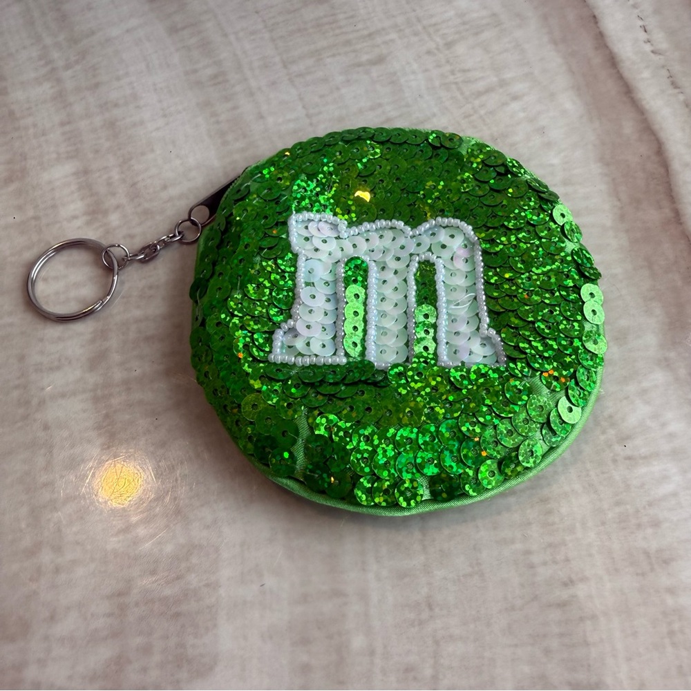 M&M'S Green Sequin Coin Pouch with Keychain